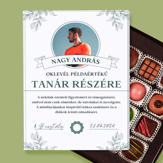 Fotó És Felirat: Oklevél Példaértékű Tanár Részére - Praliné