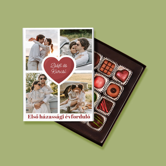 Fotókollázs: Első Évforduló Szív - Praliné