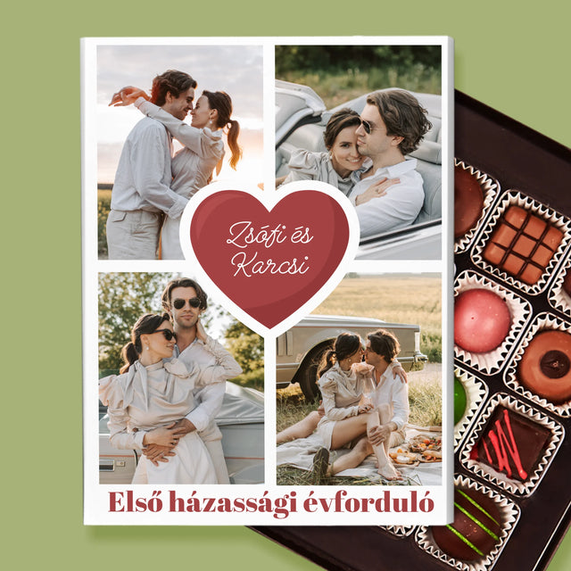 Fotókollázs: Első Évforduló Szív - Praliné