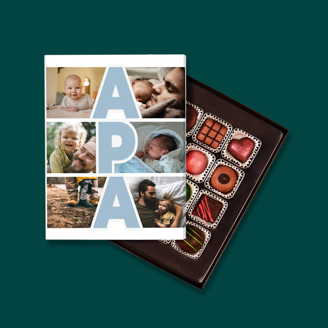 Fotókollázs: Felirat Apa - Praliné