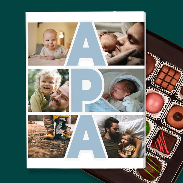 Fotókollázs: Felirat Apa - Praliné