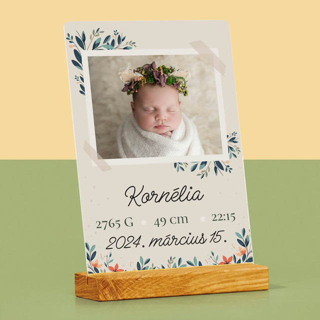 Születési Emléklap: Adatok, Virágok - Akrilüvegre Nyomtatott Kép