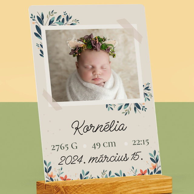 Születési Emléklap: Adatok, Virágok - Akrilüvegre Nyomtatott Kép