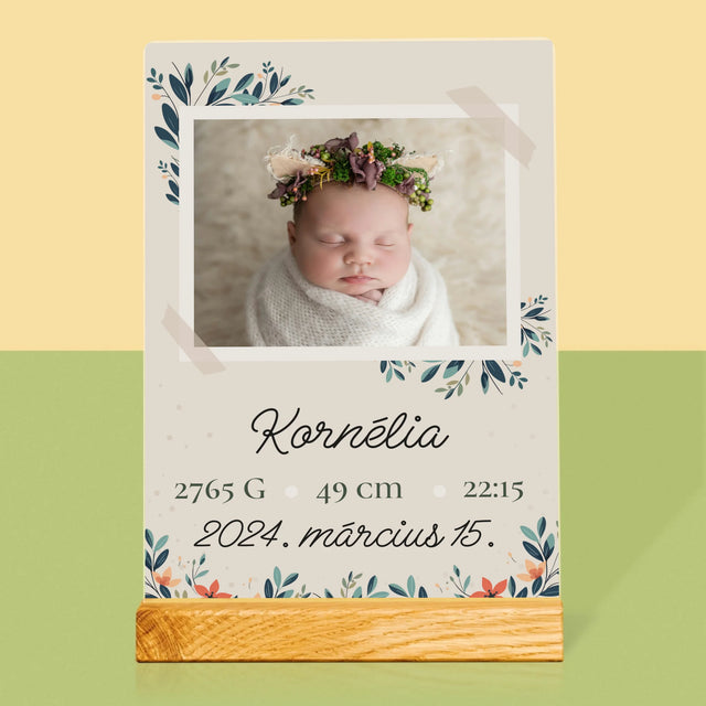 Születési Emléklap: Adatok, Virágok - Akrilüvegre Nyomtatott Kép