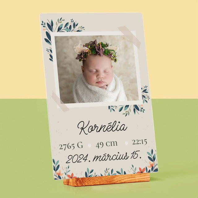 Születési Emléklap: Adatok, Virágok - Akrilüvegre Nyomtatott Kép