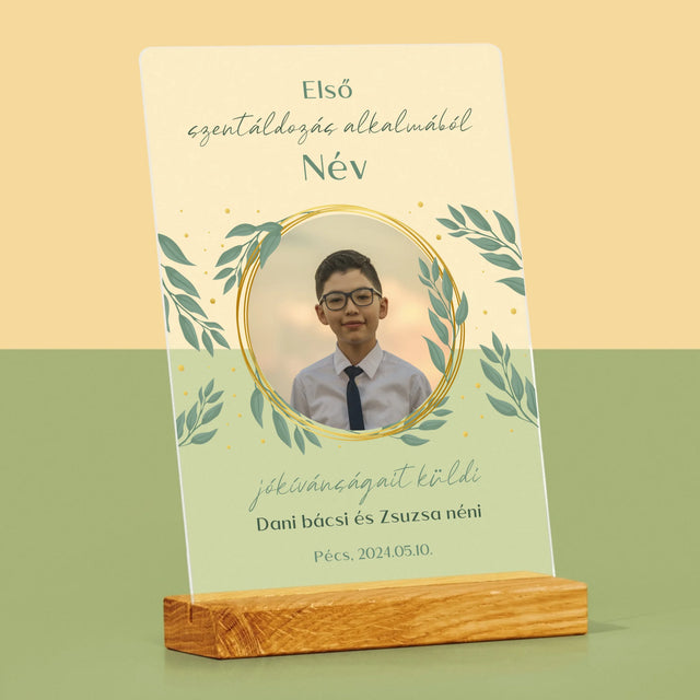 Fotó És Felirat: Első Szentáldozás Alkalmából - Akrilüvegre Nyomtatott Kép