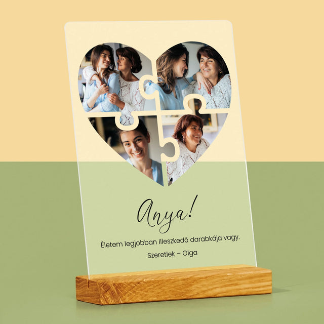 Fotókollázs: Szív Alakú Kirakó Anyának - Akrilüvegre Nyomtatott Kép