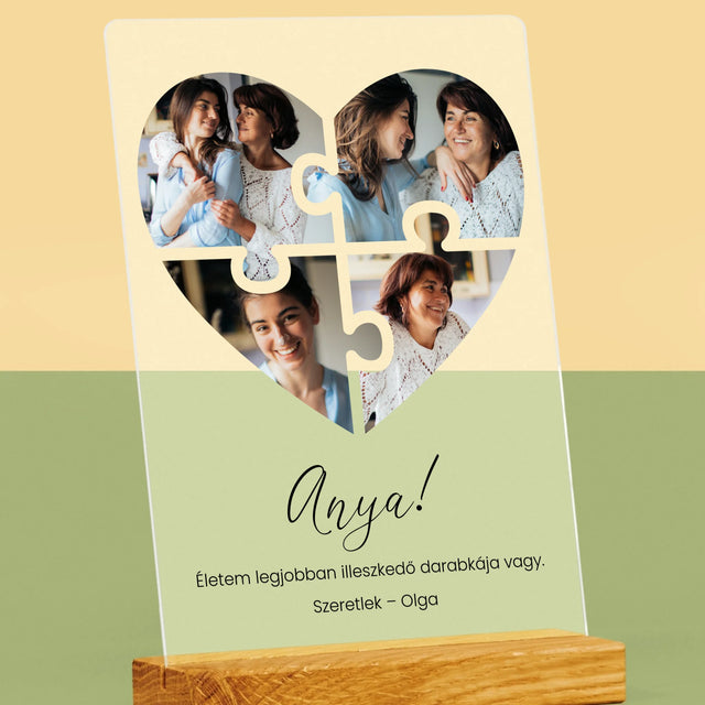 Fotókollázs: Szív Alakú Kirakó Anyának - Akrilüvegre Nyomtatott Kép