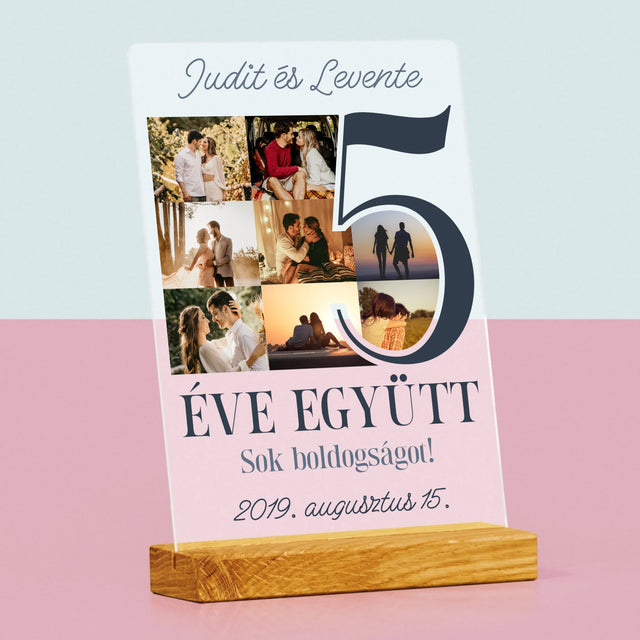 Fotókollázs: 5 Éve Együtt - Akrilüvegre Nyomtatott Kép