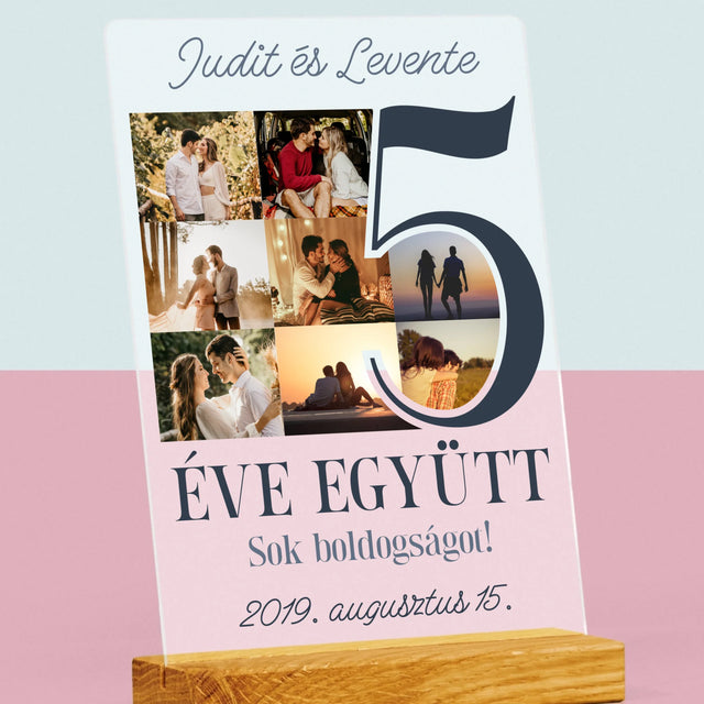 Fotókollázs: 5 Éve Együtt - Akrilüvegre Nyomtatott Kép