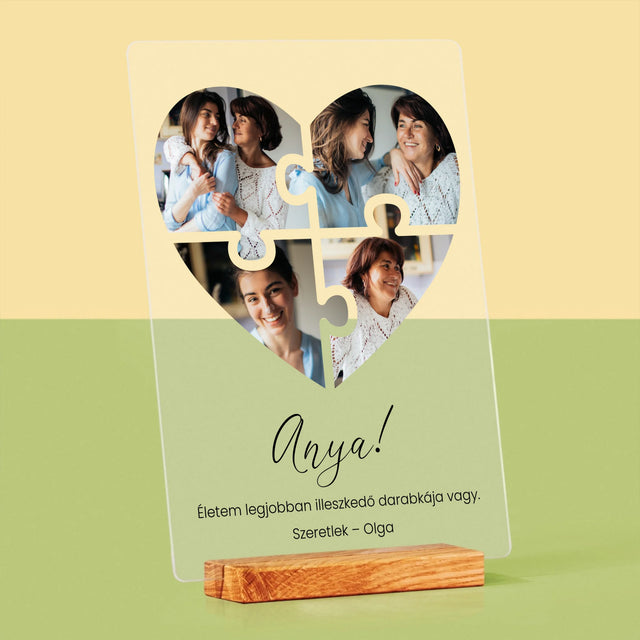 Fotókollázs: Szív Alakú Kirakó Anyának - Akrilüvegre Nyomtatott Kép