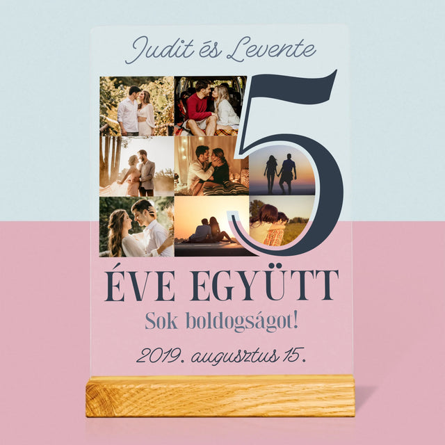 Fotókollázs: 5 Éve Együtt - Akrilüvegre Nyomtatott Kép