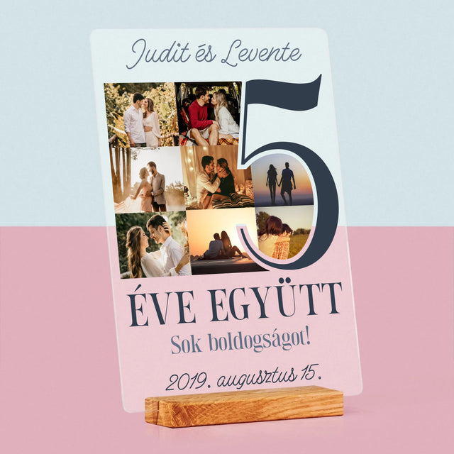 Fotókollázs: 5 Éve Együtt - Akrilüvegre Nyomtatott Kép