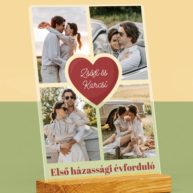 Fotókollázs: Első Évforduló Szív - Akrilüvegre Nyomtatott Kép