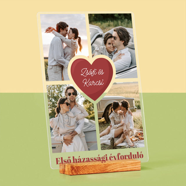 Fotókollázs: Első Évforduló Szív - Akrilüvegre Nyomtatott Kép