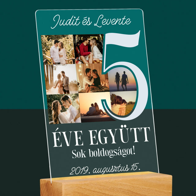 Fotókollázs: 5 Éve Együtt - Akrilüvegre Nyomtatott Kép