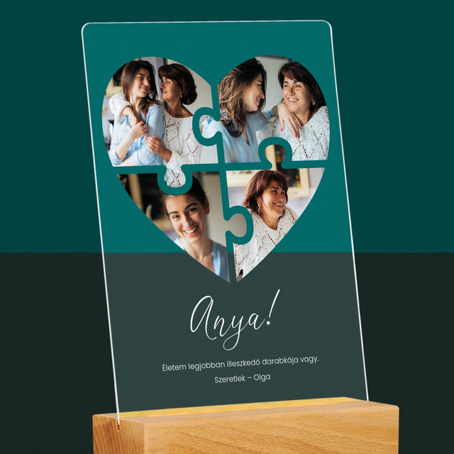 Fotókollázs: Szív Alakú Kirakó Anyának - Akrilüvegre Nyomtatott Kép