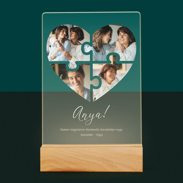 Fotókollázs: Szív Alakú Kirakó Anyának - Akrilüvegre Nyomtatott Kép