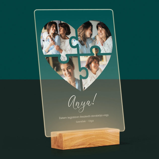 Fotókollázs: Szív Alakú Kirakó Anyának - Akrilüvegre Nyomtatott Kép