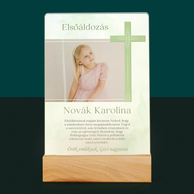 Fotó És Felirat: Elsőáldozási Fénykép Kereszttel - Akrilüvegre Nyomtatott Kép