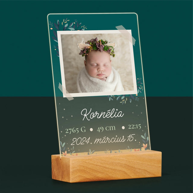 Születési Emléklap: Adatok, Virágok - Akrilüvegre Nyomtatott Kép