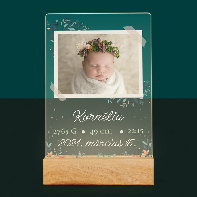 Születési Emléklap: Adatok, Virágok - Akrilüvegre Nyomtatott Kép