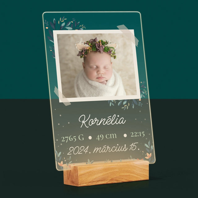 Születési Emléklap: Adatok, Virágok - Akrilüvegre Nyomtatott Kép