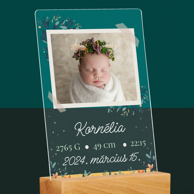 Születési Emléklap: Adatok, Virágok - Akrilüvegre Nyomtatott Kép