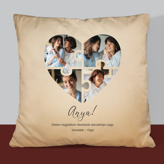 Fotókollázs: Szív Alakú Kirakó Anyának - Párna