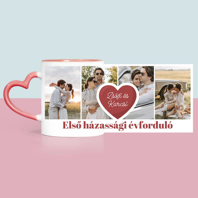 Fotókollázs: Első Évforduló Szív - Bögre