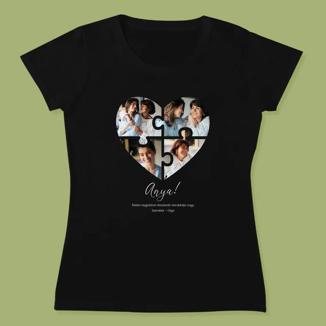 Fotókollázs: Szív Alakú Kirakó Anyának - Női Póló