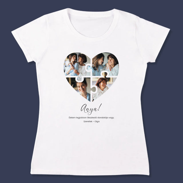 Fotókollázs: Szív Alakú Kirakó Anyának - Női Póló