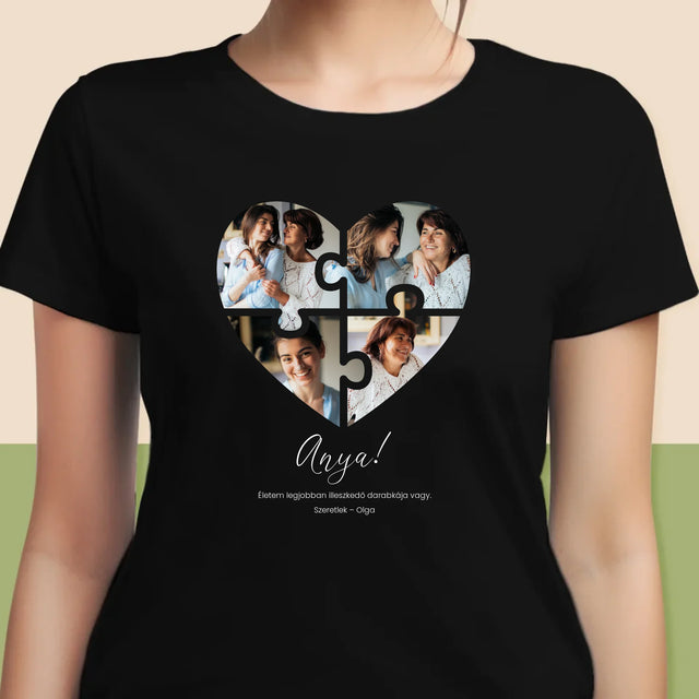 Fotókollázs: Szív Alakú Kirakó Anyának - Női Póló