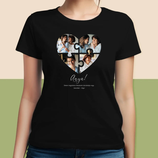 Fotókollázs: Szív Alakú Kirakó Anyának - Női Póló