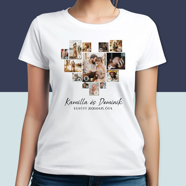 Fotókollázs: Szív Alakú Kollázs Képekből - Női Póló