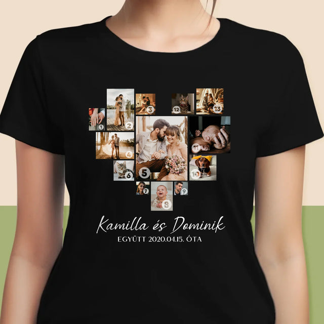 Fotókollázs: Szív Alakú Kollázs Képekből - Női Póló