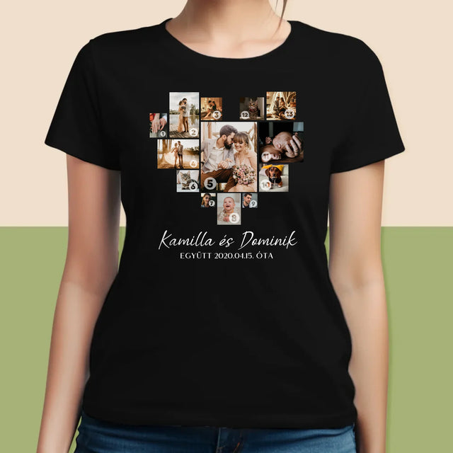 Fotókollázs: Szív Alakú Kollázs Képekből - Női Póló