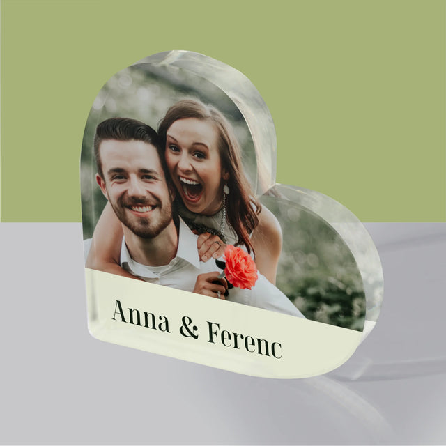 Fotókollázs: Pár, Nevek - Akrilüveg Szív