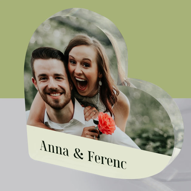 Fotókollázs: Pár, Nevek - Akrilüveg Szív