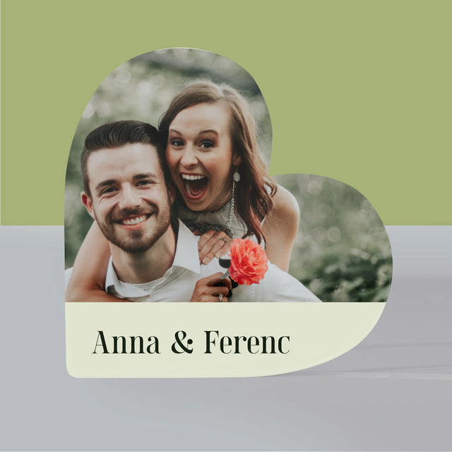 Fotókollázs: Pár, Nevek - Akrilüveg Szív