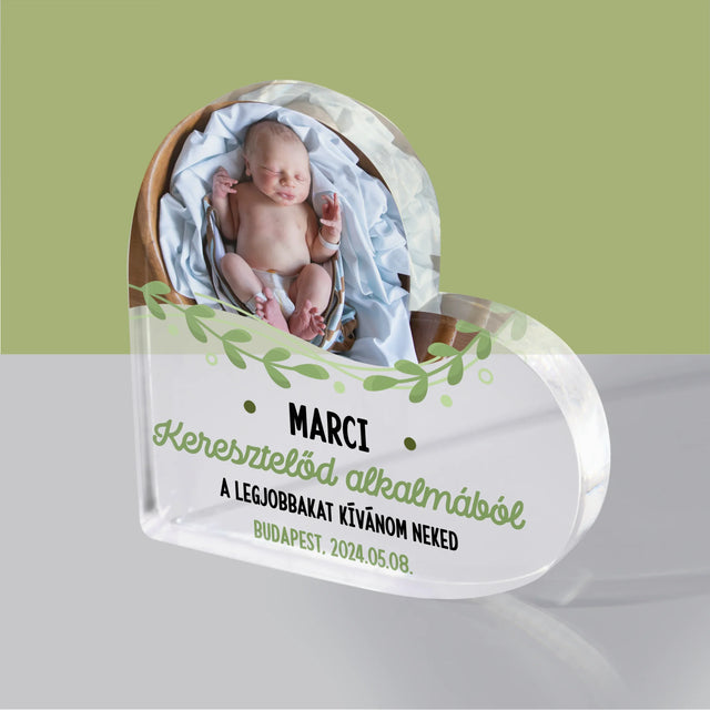 Fotó És Felirat: Keresztelő Alkalmából - Akrilüveg Szív
