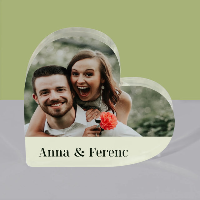 Fotókollázs: Pár, Nevek - Akrilüveg Szív