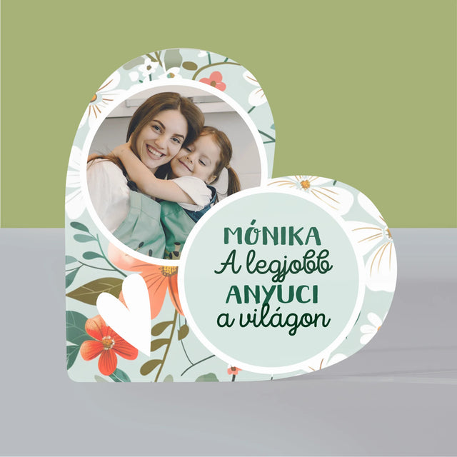 Fotó És Felirat: A Legjobb Anyuci, Virágok - Akrilüveg Szív
