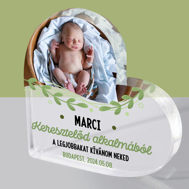 Fotó És Felirat: Keresztelő Alkalmából - Akrilüveg Szív