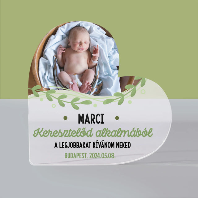 Fotó És Felirat: Keresztelő Alkalmából - Akrilüveg Szív