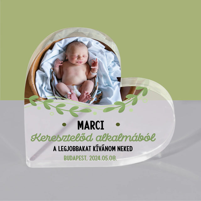 Fotó És Felirat: Keresztelő Alkalmából - Akrilüveg Szív