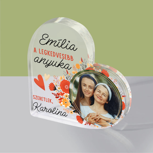Fotó És Felirat: A Legkedvesebb Anyuka - Akrilüveg Szív