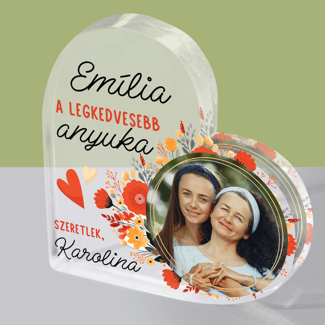 Fotó És Felirat: A Legkedvesebb Anyuka - Akrilüveg Szív