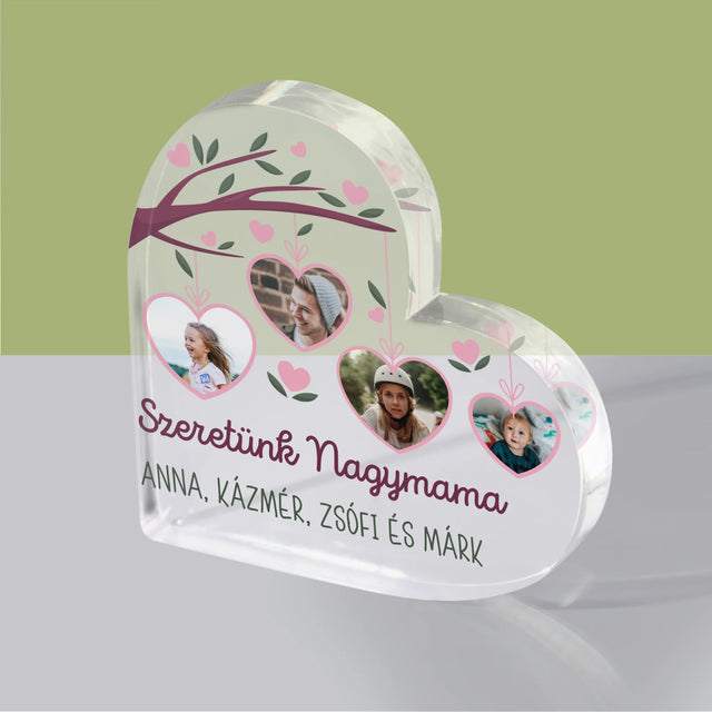 Fotókollázs: Szeretünk Nagymama - Akrilüveg Szív