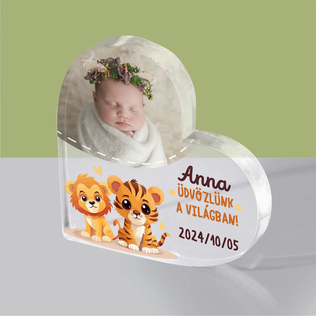 Fotó És Felirat: Üdvözlünk A Világban - Akrilüveg Szív